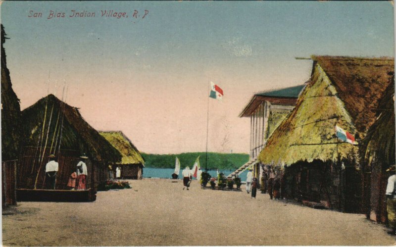 PC CPA PANAMA, SAN BLAS INDIAN VILLAGE, Vintage Postcard (b26281)