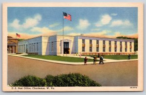 Charleston West Virginia~US Post Office On Corner~Vintage Linen Postcard