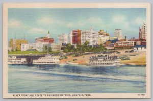 Linen~Memphis Tennessee~River Front & Business District Levee~Vintage Postcard