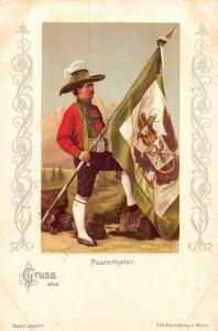 Puster Valley Pusterthater Man with Flag Antique Postcard J42081