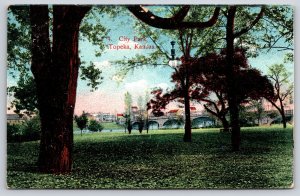 Topeka Kansas~View Of Bridge @ City Park~Postmarked~ML Zercher Vintage Postcard