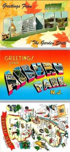 3~4X6 Postcards NJ, NEW JERSEY & ASBURY PARK Large Letter Chromes & MAP Scenes