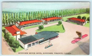 TORONTO, ONTARIO Canada ~ Roadside SUNNYSIDE MOTOR HOTEL Gas Station Postcard