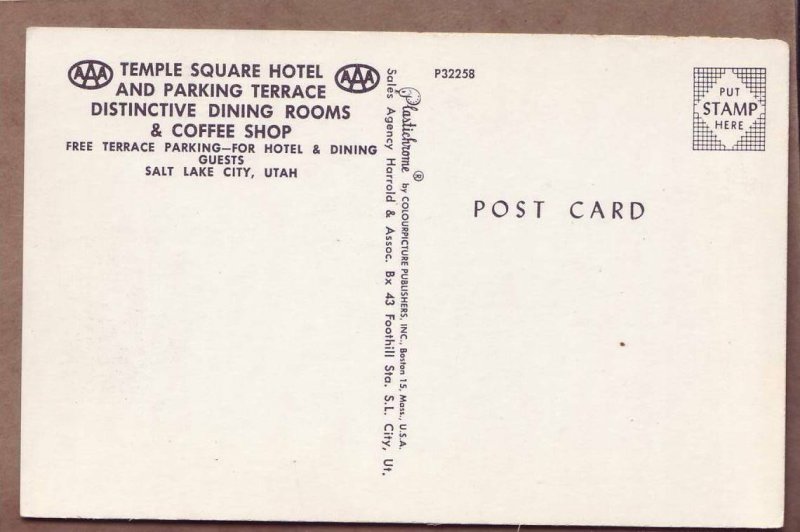 UT Salt Lake City Temple Square Hotel and Coffee Shop postcard