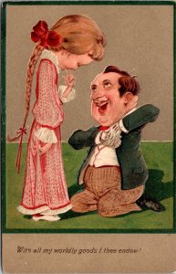 Embossed P.F.B. Postcard Man Proposing to Woman I Thee Endow~138531
