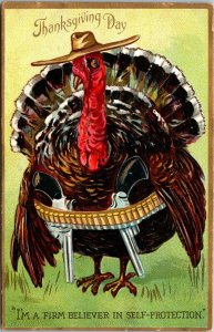 Gunslinger Turkey self protection pistols Tuck's Comic Thanksgiving Day Postcard