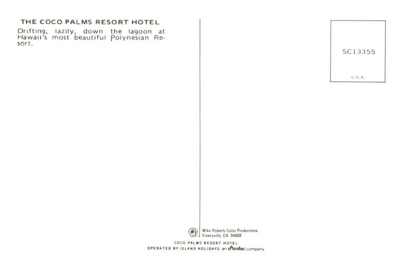 The Coco Palms Resort Hotel Hawaii Postcard