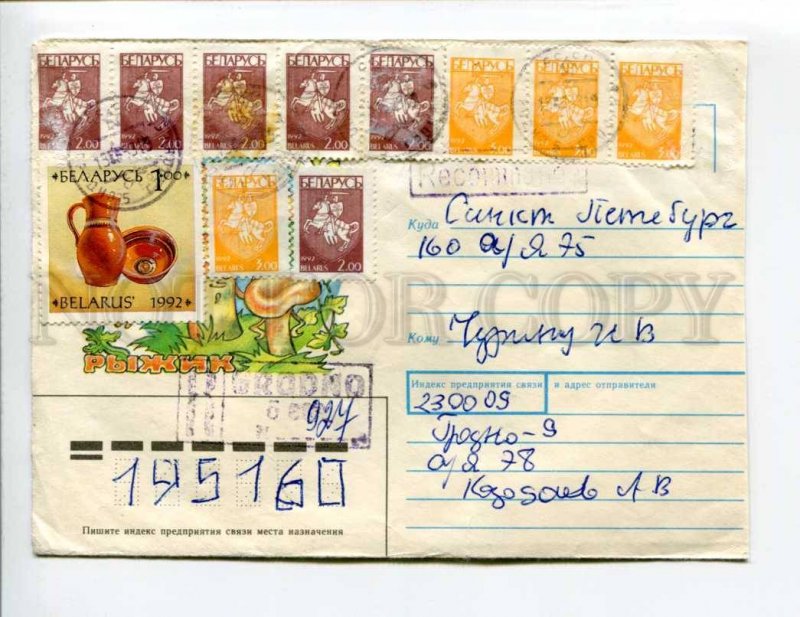 413049 BELARUS to RUSSIA 1994 Usova mushroom real posted registered Grodno COVER