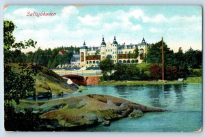 1909 Saltsjobaden Stockholm Sweden Vintage Postcard Lake River Exterior Building