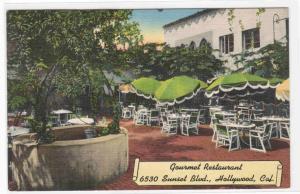 Gourmet Restaurant Hollywood California linen postcard