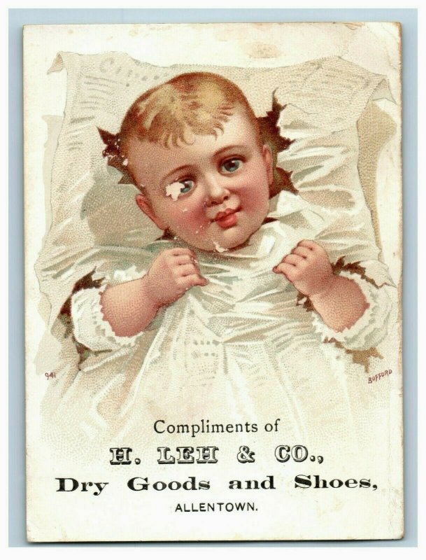 1870's-80's  H. Leh & Co. Novelties & Fine Shoes Adorable Baby In White P172