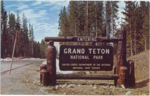 Sign entering Grand Teton National Park Wyoming WY