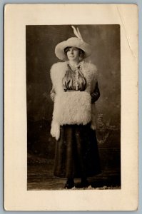 Postcard RPPC c1910s Studio Photo Of Lady Fluffy Hat Scarf And Muff