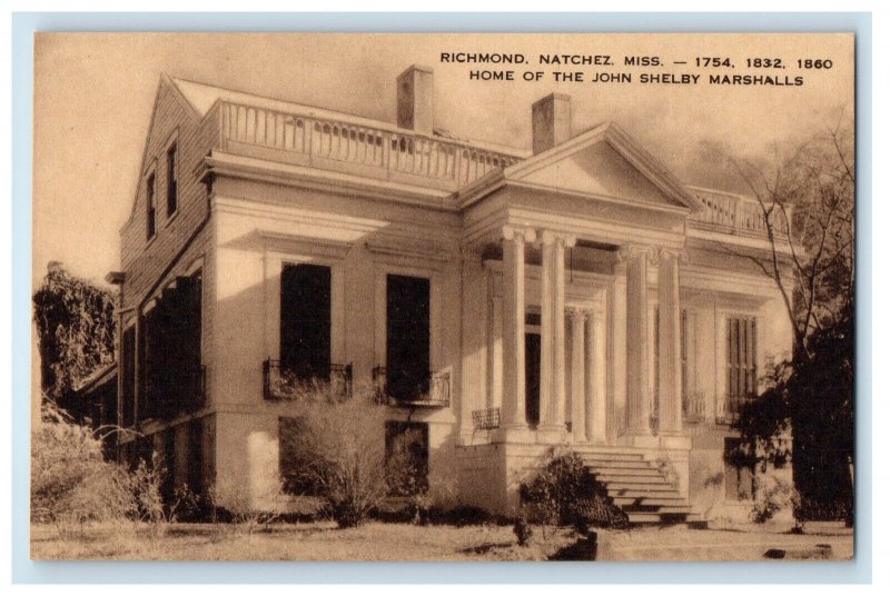 c1940s John Shelby Marshalls Home, Richmond Natchez Mississippi MS Postcard 