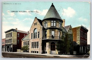 Quincy Illinois~Library Building~Journal Newspaper Office~1908 Postcard