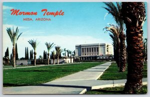 Postcard Latter Day Saints Mormon Temple Building Field Pathway Mesa Arizona AZ