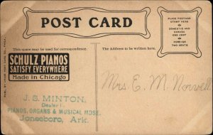 Advertising Schulz Pianos Mad in Chicago Jonesboro Arkansas AR Dealer Postcard