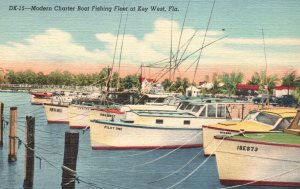 Vintage Postcard Modern Charter Boat Fishing Fleet Fishing Dock Key West Florida