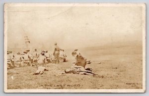 RPPC WW1 US Soldiers In Training The Last Word Wounded Soldier Postcard N30