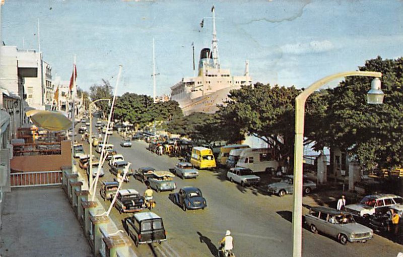 Looking East on Front Street Hamilton Bermuda Writing on back, no stamp stain...