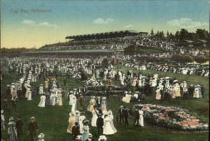 Melbourne Race Track Grand Stand Crowd CUP DAY c1910 Postcard