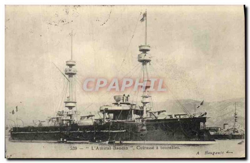 Old Postcard Boat War Admiral Baudin has turrets Breastplate