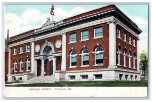 1908 Carnegie Library Building Freeport Illinois IL Posted Antique Postcard 