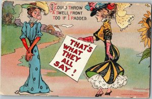 I Could Throw a Swell Front Too if I Padded Jealous Woman Vtg Postcard D45 