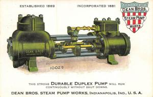 Indianapolis IN Dean Brothers Durable Duplex Pump Advertising Postcard