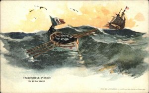 Antique ITALIAN NAVY Life Boat on High Seas MILITARY Postcard