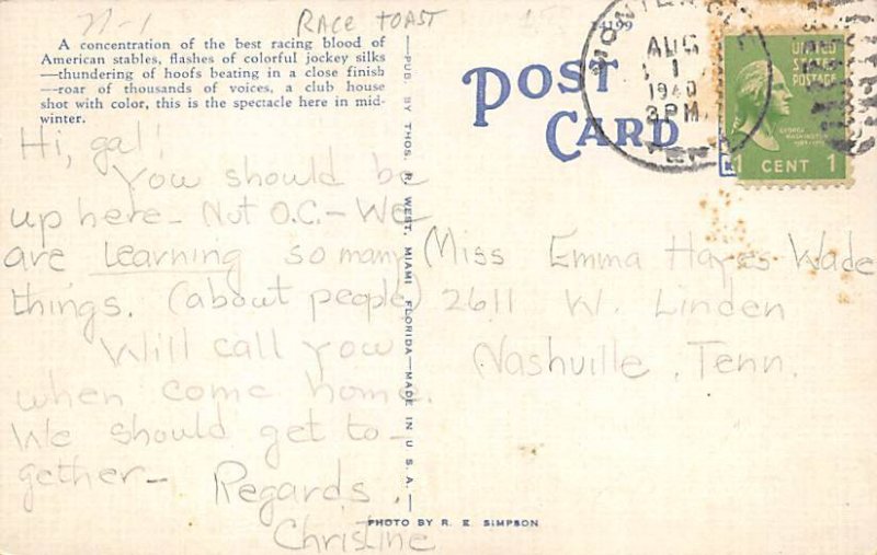 Hialeah Park Race Track Close Finish - Miami, Florida FL Postcard