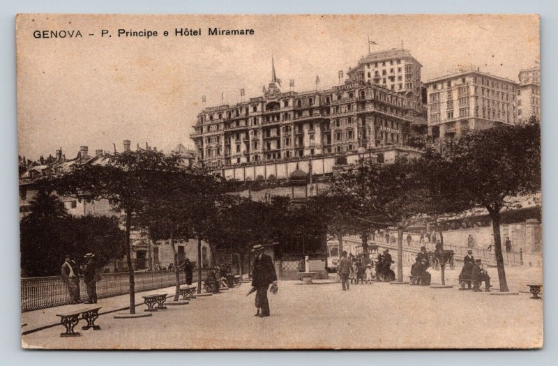 P. Principe and Miramare Hotel GENOA Italy VINTAGE Postcard A269