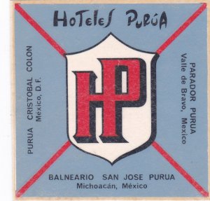 Mexico Michoacan Hotel Purua Vintage Luggage Label sk3573