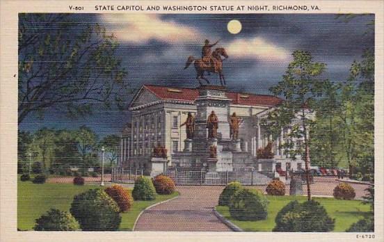 State Capitol And Washington Statue At Night Richmond Virginia