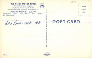 Colonial Heights Virginia Old Stage Motor Lodge Vintage Postcard K825881