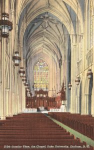 Vintage Postcard Interior View The Chapel Duke University Durham North Carolina