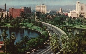 Vintage Postcard Willshire Boulevard Thoroughfare Macarthur Park Los Angeles CA