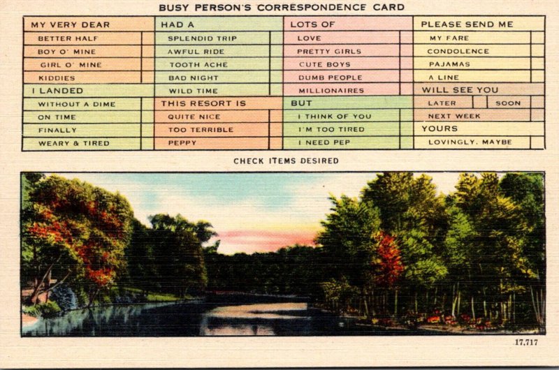 Humour Busy Person's Correspondence Card River Scene