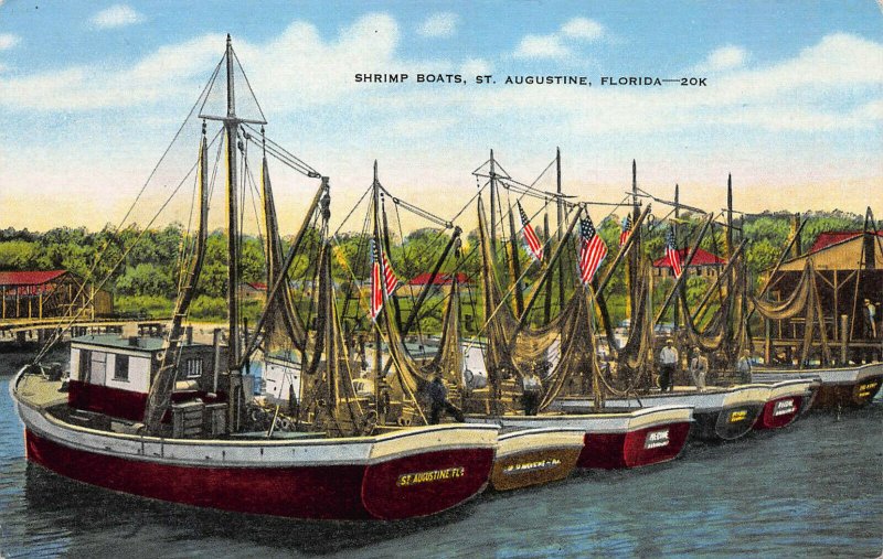 Shrimp Boats, St. Augustine, Florida, Early Linen Postcard, Unused 