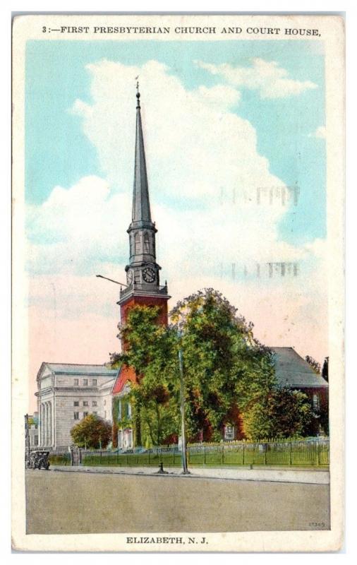 First Presbyterian Church and Courthouse, Elizabeth, NJ Postcard