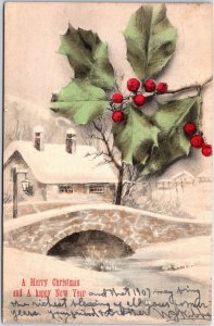 VINTAGE POSTCARD A MERRY CHRISTMAS AND HAPPY NEW YEAR SCENE BROOKLYN N.Y. 1906