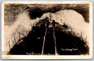 Vtg USS Florida Navy Ship Battleship In Heavy Seas RPPC Real Photo Postcard