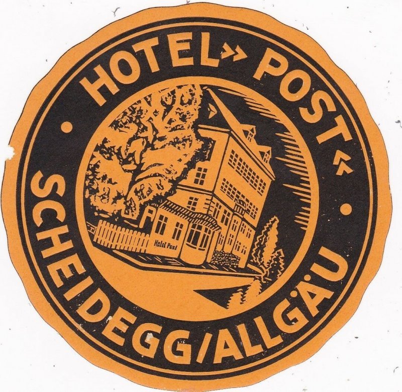 Germany Scheidegg/Allgaeu Hotel Post Vintage Luggage Label sk3827