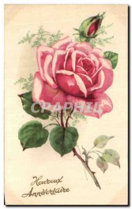 Old Postcard Fancy Flower Happy Birthday Rose