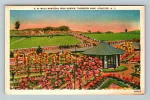 Syracuse NY-New York, Rose Garden, Gazebo, Thornden Park, Linen c1950 Postcard