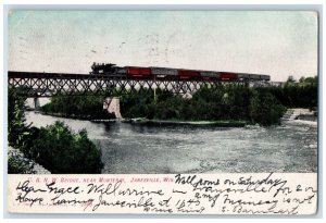 1907 Train, C & N.W. Bridge Near Monteray Janesville WI Antique Postcard