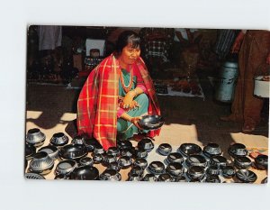 Postcard Display of Black Pottery Santana of San Ildefonso Pueblo New Mexico USA