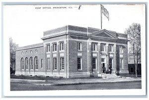 Princeton Illinois IL Postcard Post Office Exterior Roadside c1920's Flag Scene