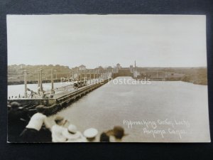 Central America THE PANAMA CANAL Approaching Gatun Locks - Old RP Postcard 