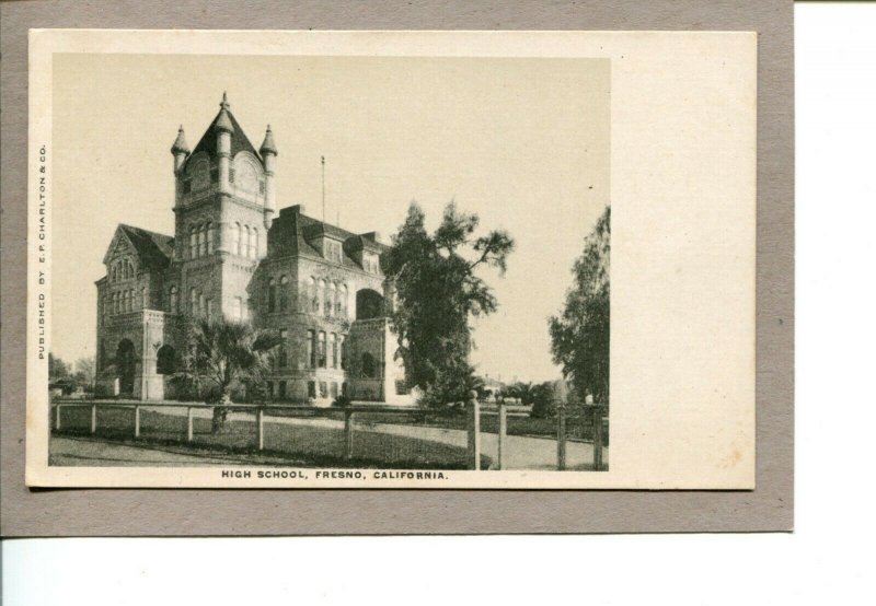 Postcard CA Fresno High School Grounds Trees Building c1907-359